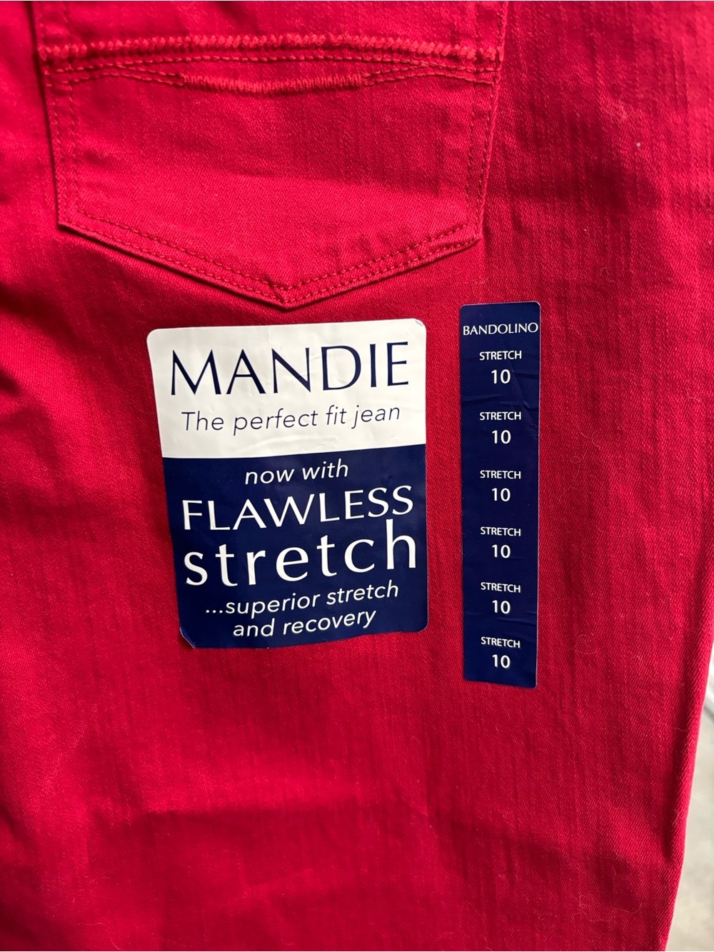 NWT Bandilino Mandie Scarlet Red Straight-Leg Denim Jeans Stretch Perfect Fit 10 - Picture 5 of 16